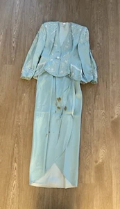 VTG 90s SILK FABRIC baby blue/Green - Picture 1 of 4