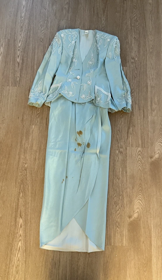 TELA CHATARRA SEDA VINTAGE AÑOS 90 bebé azul/verde Foto 1 de 4