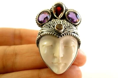 Anillo de plata esterlina citrino granate amatista ojos cerrados diosa de Bali 6,5 7,5 8 Foto 1 de 4