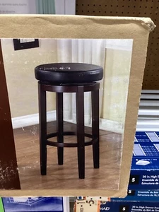 Maya Brown Swivel 31 Inch Wood Bar stool with Padded Faux Leather Seat - Picture 1 of 2