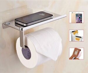 Toilet Paper Holder with Mobile Phone Storage Shelf Holders Wall Mounted Rack