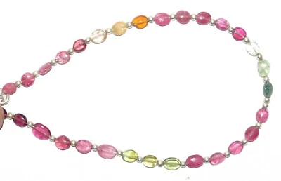 Naturale Multi Tormalina Gemma 2-5 MM Ovale Mani Perline 7 " Collana GH-6 - Immagine 1 di 4