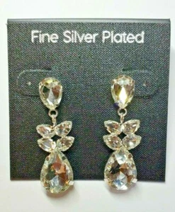 Silver Plated Special Occasion Earrings Cubic Zirconia's Pineapple Shaped #78 - Picture 1 of 3