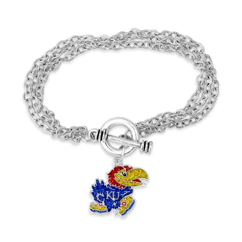 Kansas Jayhawks Game Day Glitter Toggle Bracelet Jewelry Gift Licensed KU Cover