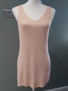 Bnwt RIVER ISLAND Peach Pink FINE KNIT Metallic MESH Beaded Strappy Vest Top 12 - Picture 1 of 7