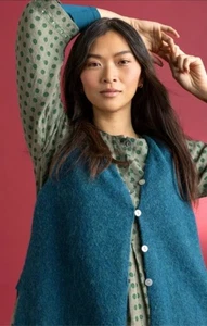 GUDRUN SJODEN Vest Waistcoat Alpaca Blend Sleeveless Teal Blue Small rrp £69. - Picture 1 of 13