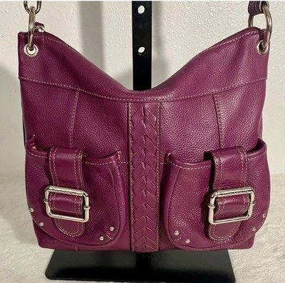 Tignanello Ciruela Púrpura Guijarro Guante Cuero Bandolera Hobo Bolso Bolsillos Sillín Foto 1 de 4