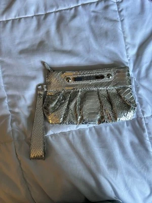 Jennifer Lopez Shiny Silver Textured Wristlet/Clutch Purse - Image 1 of 4