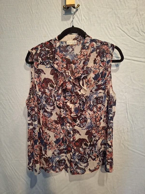 Blusa transparente Tahari ASL X-Large con botones delanteros volantes sin mangas Foto 1 de 4