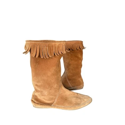 Botas altas Jimmy Choo de gamuza con flecos individuales mocasines marrón tostado para mujer 40EU 9US Foto 1 de 4