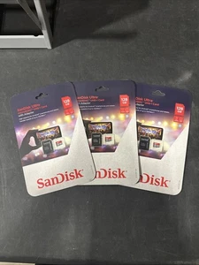 SanDisk Ultra microSDXC UHS-I Card 128GB with Adapter 3 Pack - New & Sealed - Picture 1 of 3