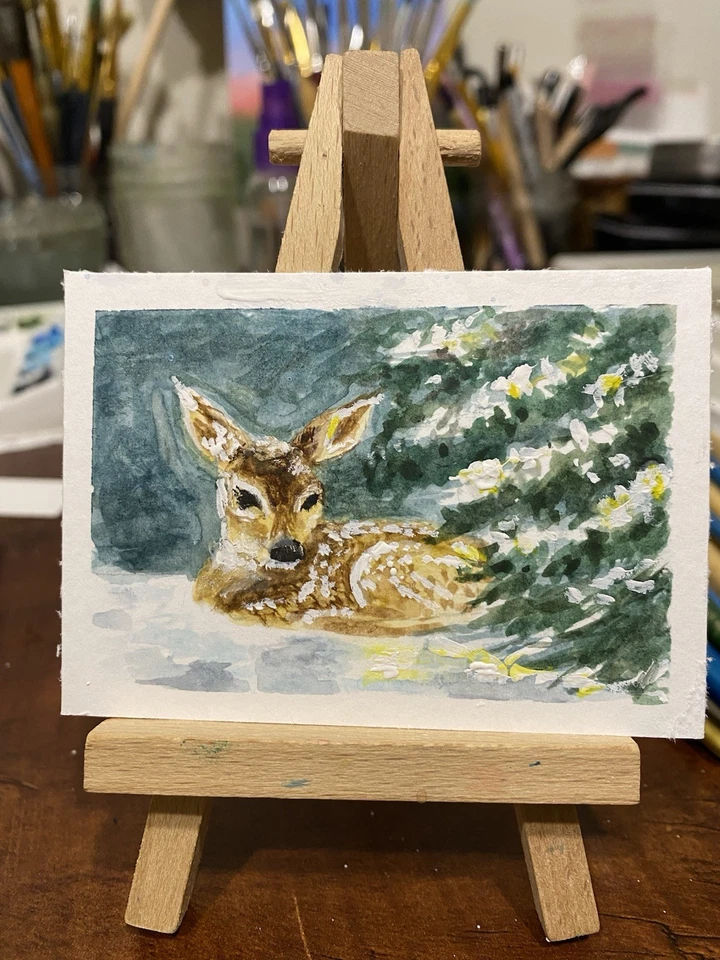 ACEO Original Watercolor Painting 2.5”x 3.5” “Fawn” by Pamela Long - Image 1 of 1