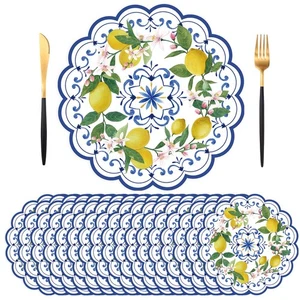 50 PZ Tovagliette di Carta Limone Monouso,13,7 Pollici Blu Chinoiserie Limone Flor... - Foto 1 di 7