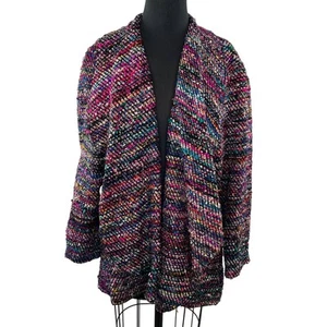 SILK Multi-Color Yarn Nubby Woven Relaxed Long Sleeve Sweater Cardigan Jacket M - Picture 1 of 5