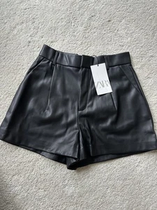 New Zara Faux Leather High Rise Shorts Black Small - Picture 1 of 4