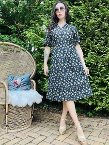 Vintage 1960s Shirt Dress Ditsy Floral Hippie Boho Summer Dress Size 14 - Picture 1 of 8