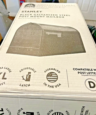 Stanley Architectural Mailboxes – Black Galvanized Steel Post Mount Mailbox NIB - Image 1 of 4