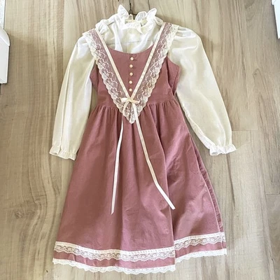 Vestido + Blusa Vintage Peaches N Crema Pana 2 piezas Niñas Niños Talla 10 Encaje Foto 1 de 4