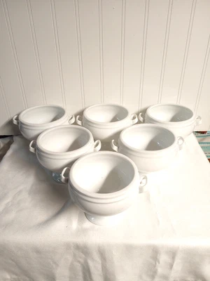 JUEGO DE 6 CUENCOS SOPERA CON PATAS DE PORCELANA BLANCA BARRADA CON ASAS Foto 1 de 4