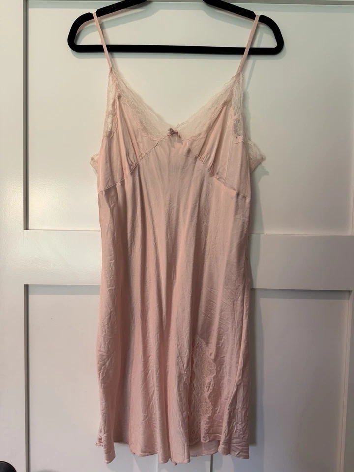De Colección Harrods 100% Seda Camisón Sin Mangas Rosa Encaje Corte Sesgado Lencería Vestido S/M Foto 1 de 4