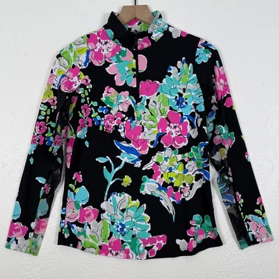 Pullover Ibkul Para Mujer Floral Manga Larga Cremallera Simulado 1/4 Cremallera Pequeño  Foto 1 de 4