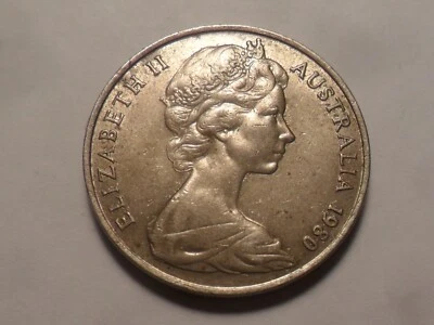 1980 NICE AUSTRALIA QE2 COPPER NICKEL 20 CENT KM#66 MINTAGE 84,400,000! - Image 1 of 2