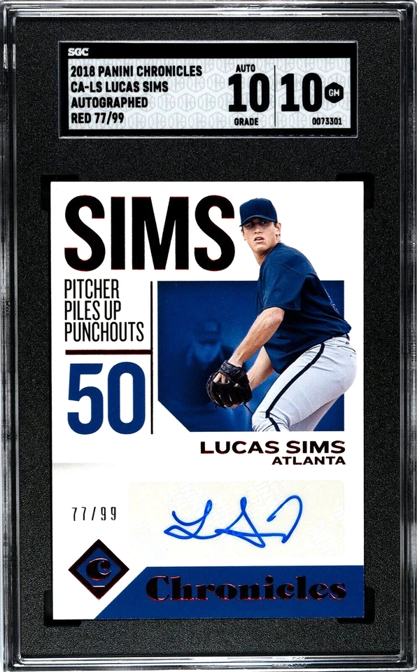 2018 Panini Chronicles Lucas Sims RED /99 SGC 10 w/10 AUTO - Image 1 of 2