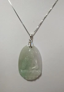 Certified green A grade Jadeite Jade GuanYin n Sterling pendant necklaceL40/45cm - Bild 1 von 9