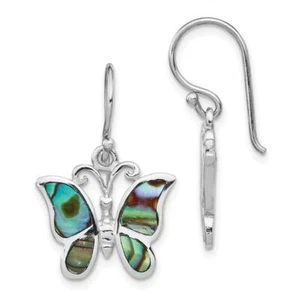925 Sterling Silver Abalone Butterfly Dangle Earrings - Picture 1 of 5