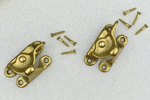 Vintage PAIR of Brass Plated Window Sash Latch Lock & Catch Fasteners Hardware Cover