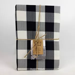 Buffalo Check Country Style Plaid Ivory & Black Spillproof Tablecloth 60x104"  - Picture 1 of 5