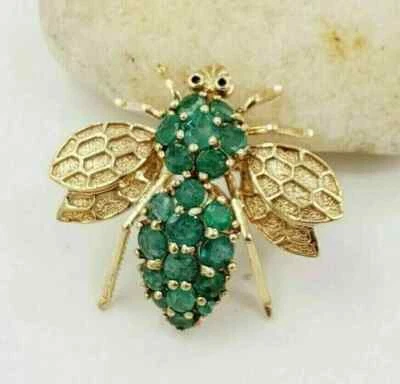 Broche prendedor en forma de abeja 2,80 quilates corte redondo esmeralda simulada enchapado en oro amarillo de 14 k Foto 1 de 4