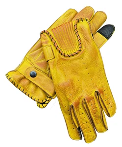 Vented Retro Motorbike Leather Gloves Vintage Old Classic Chopper Bobber Garage - Picture 1 of 5