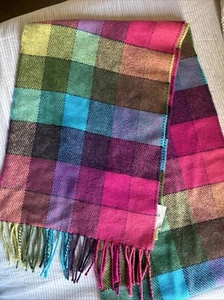 NWT Foxford Scarf 100% Lambswool Multi Colorblock Large Check Made Ireland 72" - Picture 1 of 18
