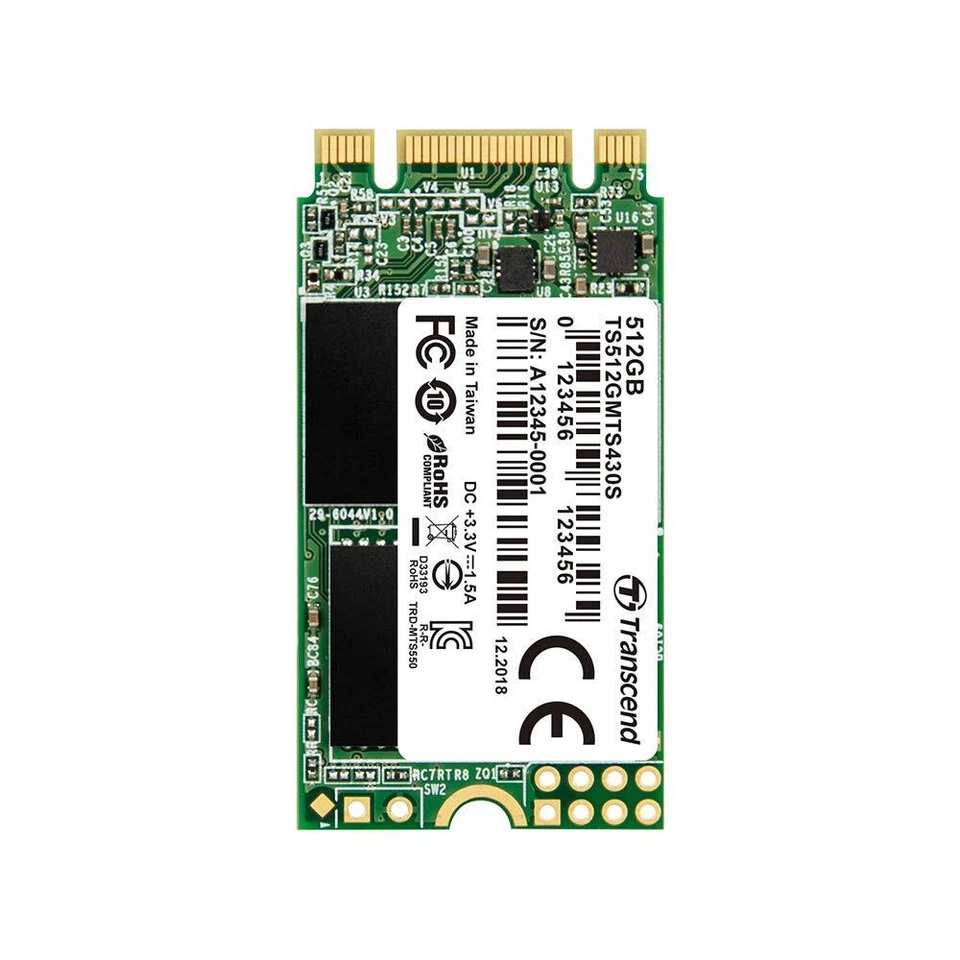 Transcend SSD M.2 2242 512GB SATA III 6Gb / s 3D TLC NAND DDR3 TS512GMTS430S NEW - Image 1 of 4