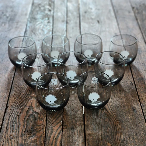 Set of 9 Vintage 70s NFL Cleveland Browns Smoked Tinted Cocktail Glasses 8 oz Cover