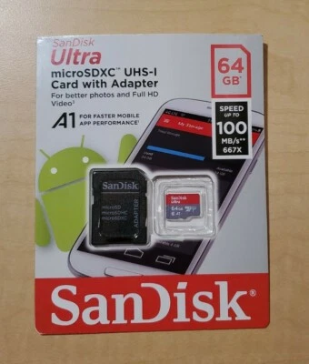 SanDisk Ultra 64GB MicroSDXC UHS-I Memory Card with Adapter. New, open box - Image 1 of 4