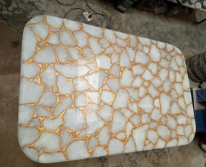 Weiß Quarz mit Goldfolie Frühstückstisch Rechteck Epoxid Couchtischplatte - Bild 1 von 4