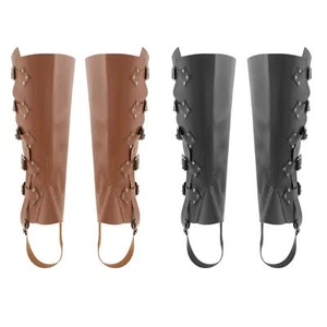 1Pair Men Medieval Boots PU Leather Boots Knee High Shoes Cover - Picture 1 of 25