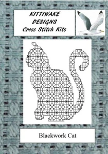 Blackwork Cat Embroidery/Cross Stitch Kit by Kittiwake Beginners/Intermediate - Picture 1 of 1