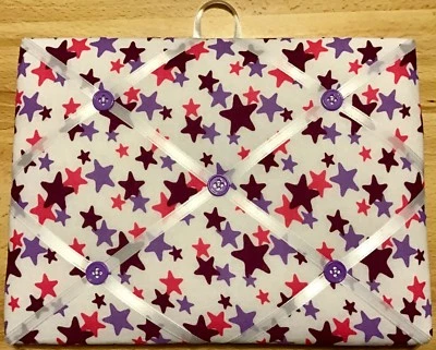 French Bulletin Board Photo Memo Board White Purple Star Print 7.1 x 9.4 inches - Image 1 of 3