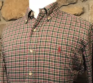 Ralph Lauren Herren kariertes Classic Fit L/S Baumwollhemd Größe L weinrot und grün - Bild 1 von 8
