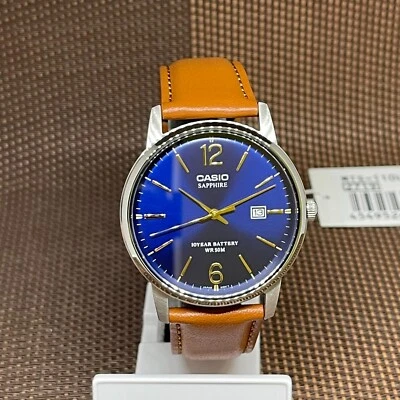 Casio MTS-110L-2A Azul Analógico Cristal de Zafiro Analógico Cuero Hombre Rel...