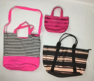 Victoria's Secret Totes Expandable Weekender Purse Shoulder Sequin Canvas Bag - Picture 1 of 23