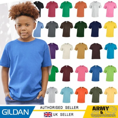 Gildan Kinder schweres Baumwoll-T-Shirt Top Jungen Mädchen schlicht kurzärmelig Schule Sport