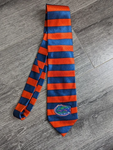 Florida Gators Tie Mens Blue & Orange Striped Silk Merge Left - Embroidered Logo Cover