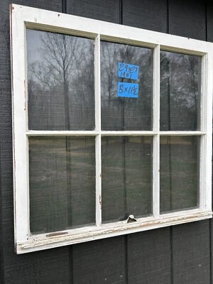 29 x 27 Vintage Window Sash  old 6 Pane  Frame 1951 Arts & Crafts - Image 1 of 4