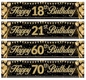 Banner de Feliz Cumpleaños Dorado Brillo para 18 21 60 70 Años Decoraciones de Fiesta 200cm - Imagen 1 de 5
