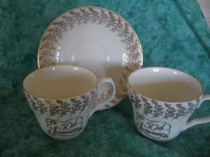 VTG. H. AYNSLEY STAFFORDSHIRE ENGLAND 50TH ANNIVERSARY CUP & SAUCER W/EXTRA CUP - Picture 1 of 5