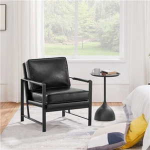 Sillón Dormitorio Butaca de Salón Silla de Recepción Tapizado en Piel Negra - Imagen 1 de 10